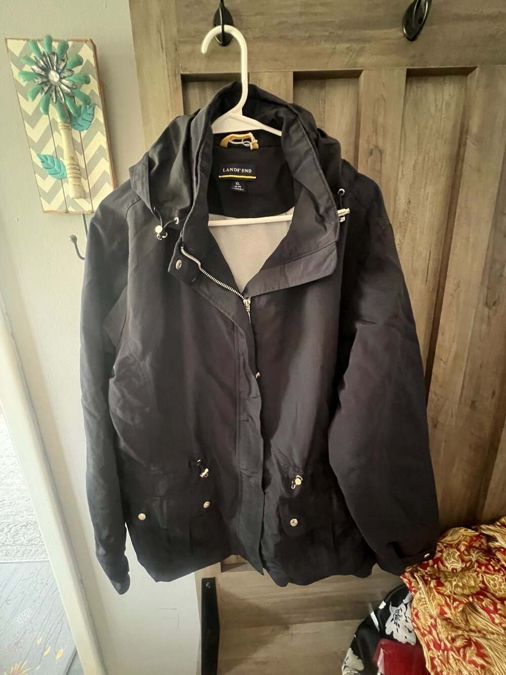 Lands' End Women's Black Hooded Cargo Utility Jacket